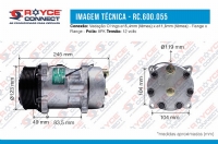 COMPRESSOR 7H15 8 ORELHAS SAIDA HORIZONTAL O´RING R134A POLIA 8PK 132MM 12V - 600055